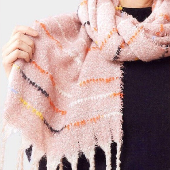 NEW Colorful Stitch Chunky Metallic Wide Soft Fringe Tassel  Scarf Pink Shawl - Picture 3 of 5